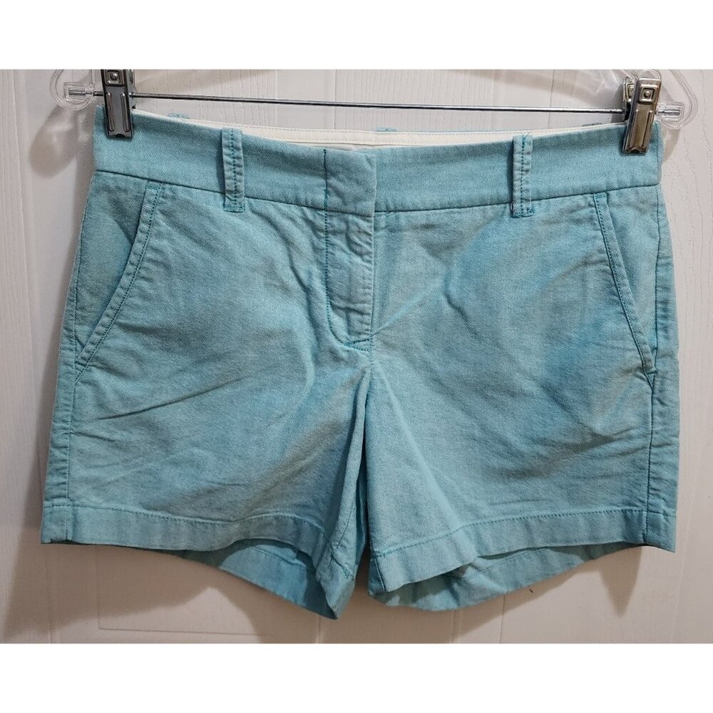 J Crew Women's Size‎ 0 City Fit Flat Front Chino Shorts Distressed Blue Cotton